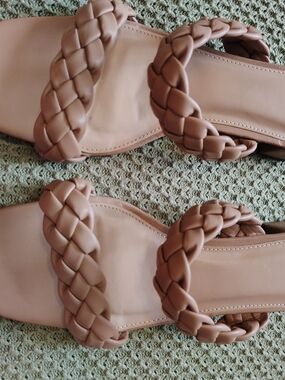 Braided Double-Strap Sandals in Mauve Taupe